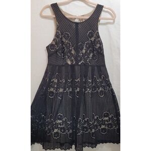 Free People Rocco Black Lace Illusion Fit and Flare Mini‎ Dress Size 4 Open Back